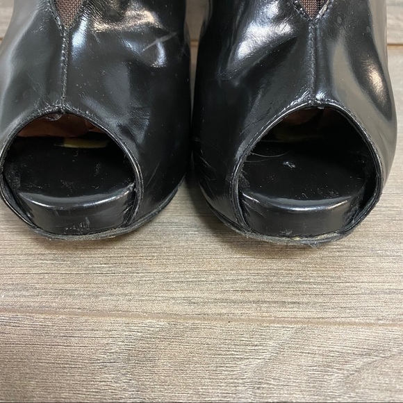 Fendi | Black Patent Leather Peep Toe Mesh Booties - Picture 4 of 10